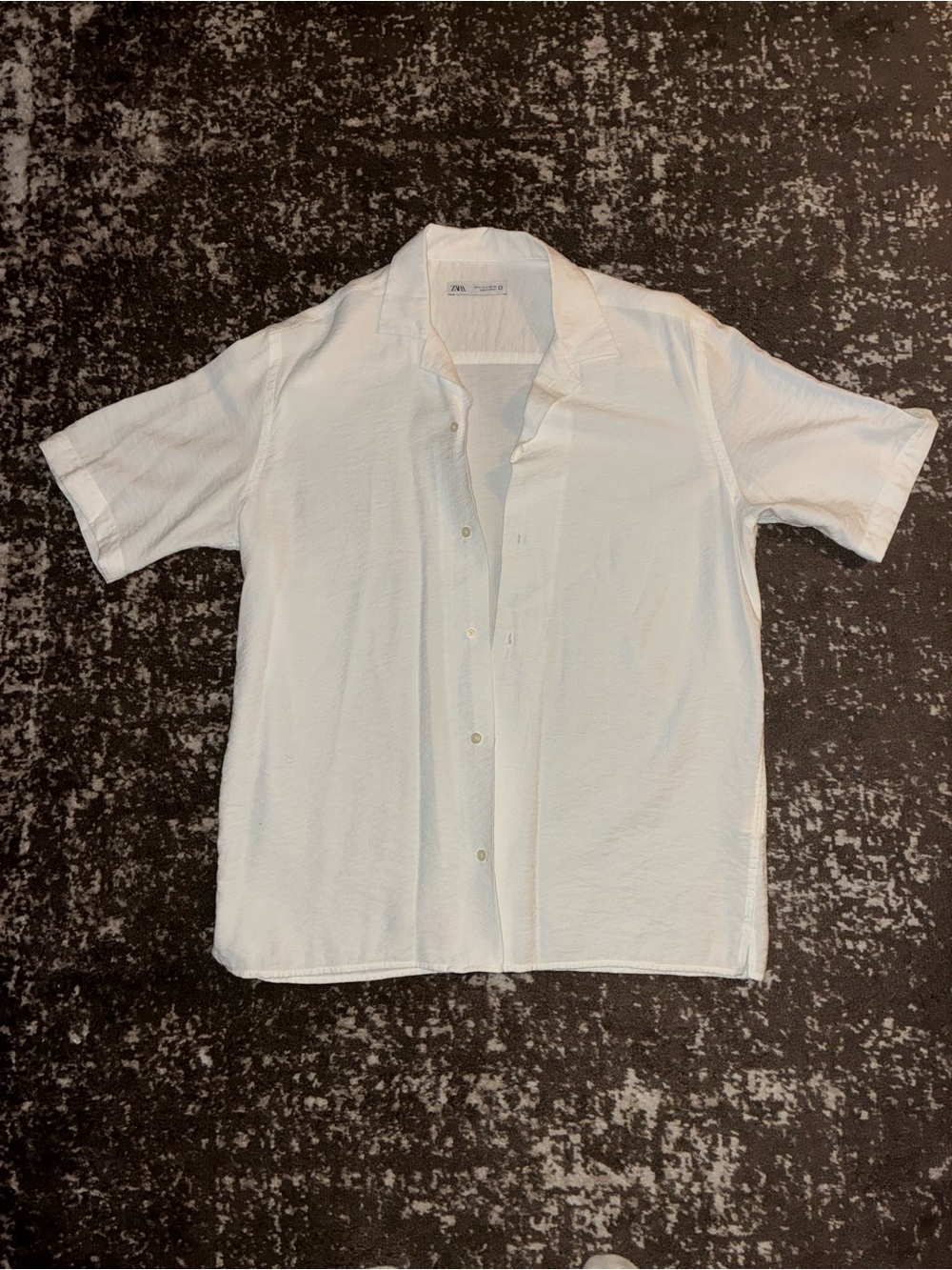 Zara Men's White Short-Sleeve Open-Collar Shirt
